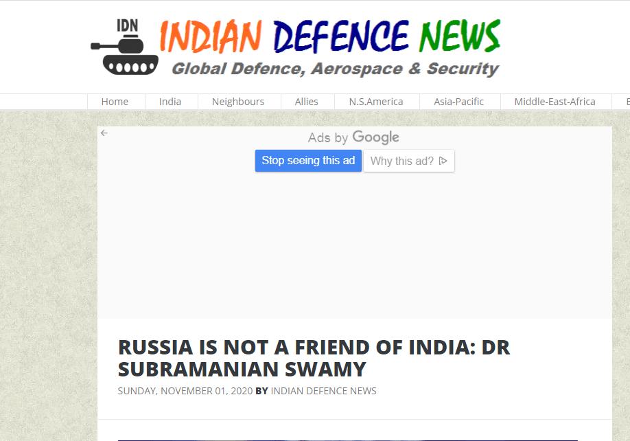 
意有所指 印国防新闻：俄罗斯不是印度的朋侪“开云电竞”(图1)